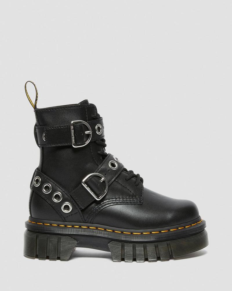 Black Women's Dr Martens Audrick Hardware Leather Platform Boots | CA 233FDN